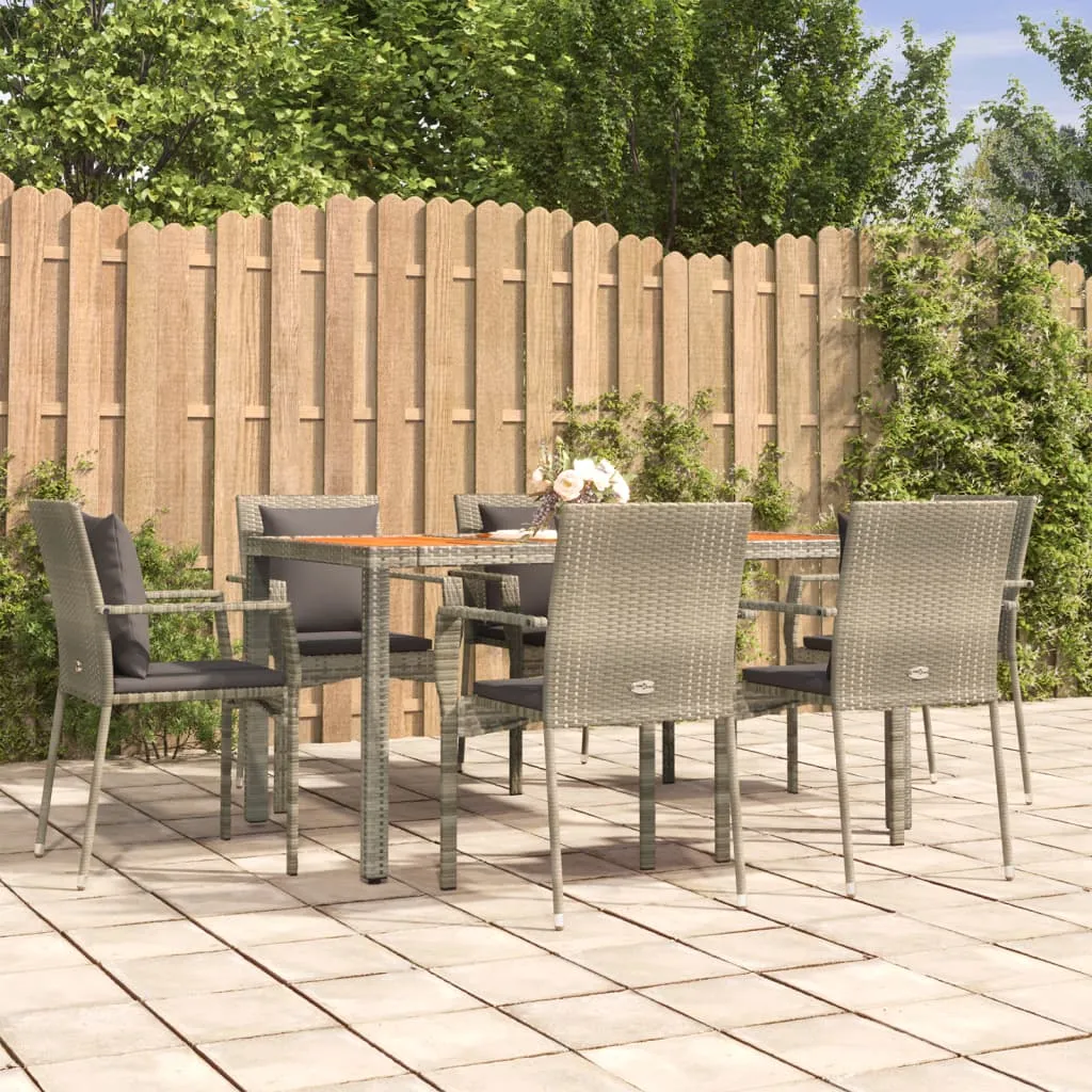 vidaXL Set da Pranzo da Giardino 7 pz con Cuscini in Polyrattan Grigio