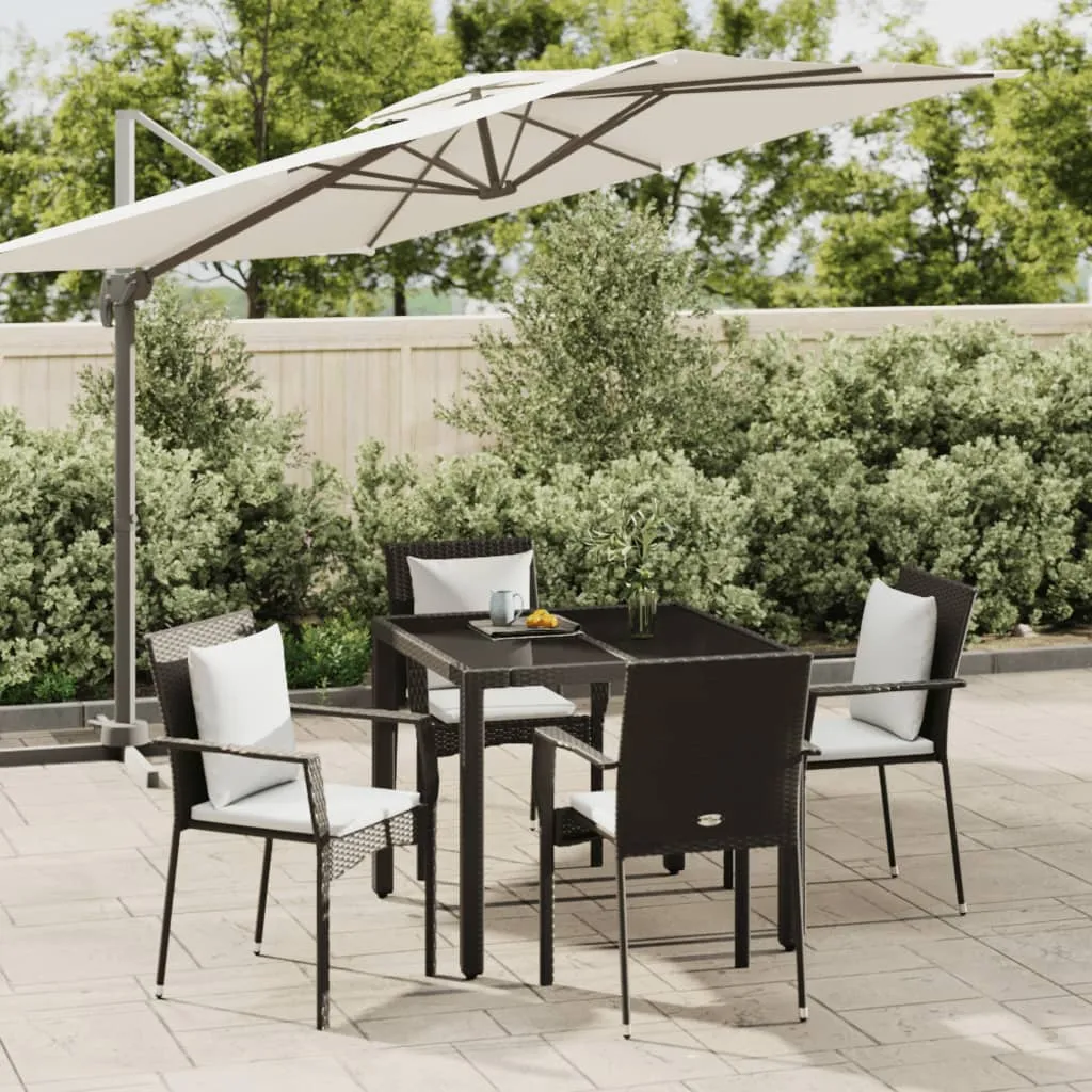 vidaXL Set da Pranzo da Giardino 5 pz Nero con Cuscini in Polyrattan