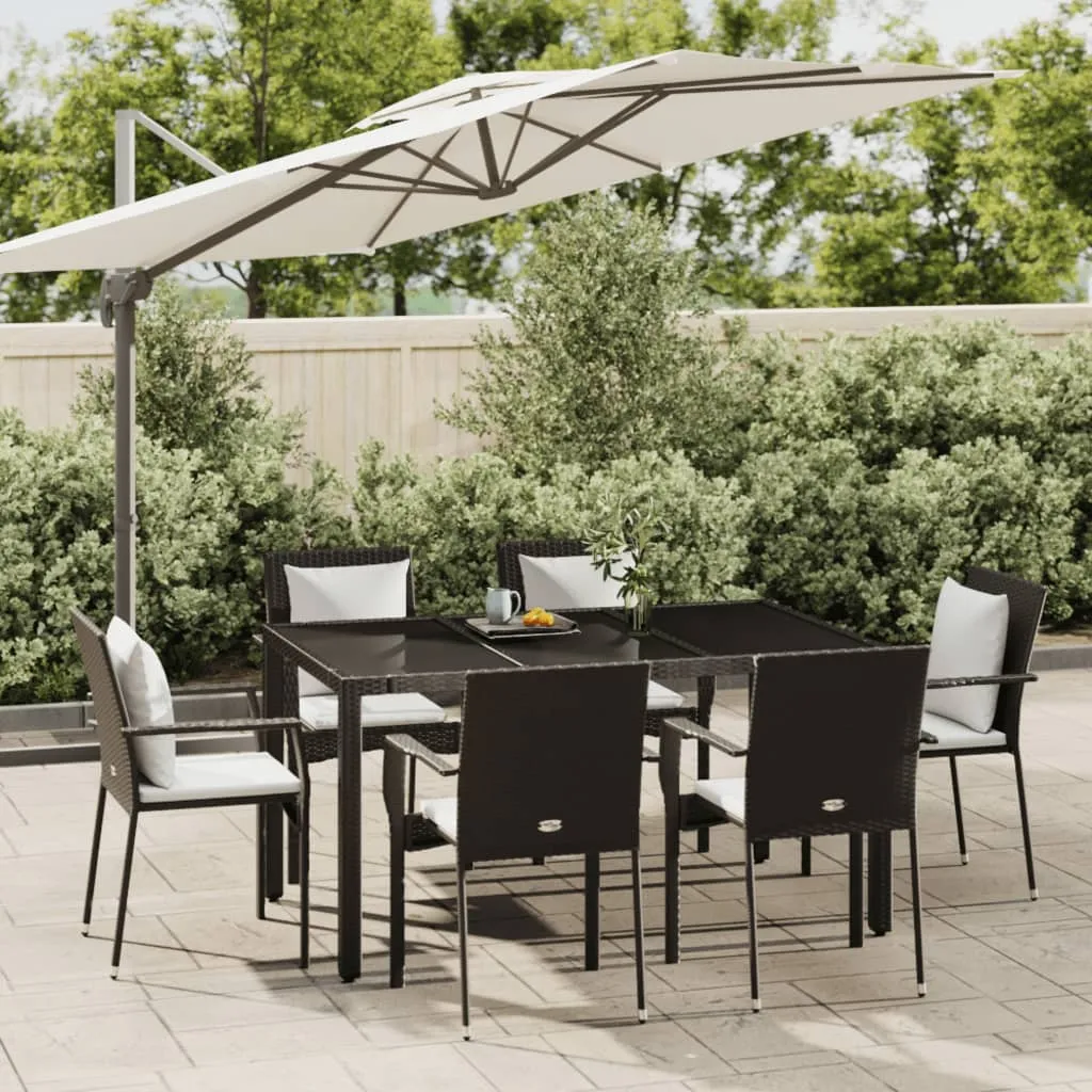 vidaXL Set da Pranzo da Giardino 7 pz Nero con Cuscini in Polyrattan