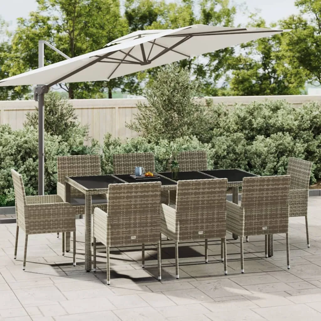 vidaXL Set da Pranzo da Giardino 9 pz con Cuscini in Polyrattan Grigio