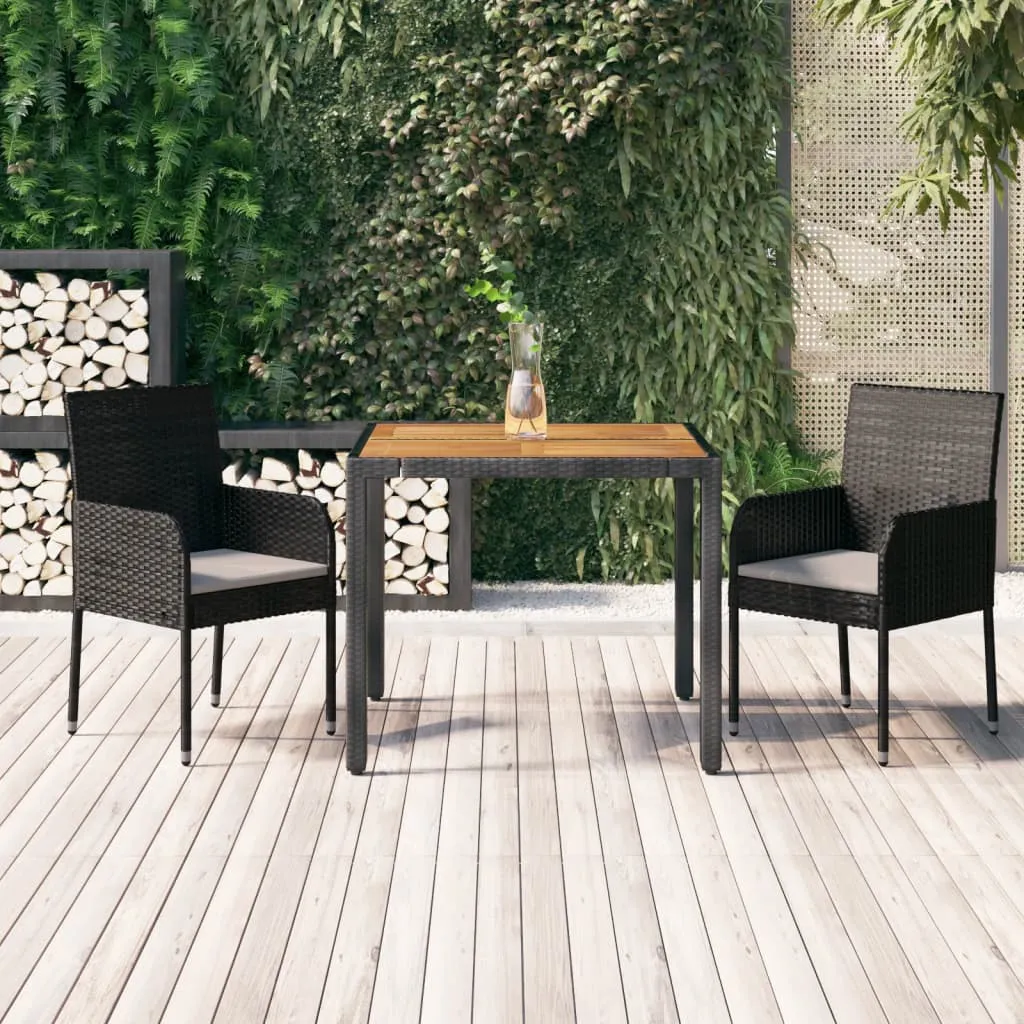 vidaXL Set da Pranzo da Giardino 3 pz con Cuscini Nero in Polyrattan