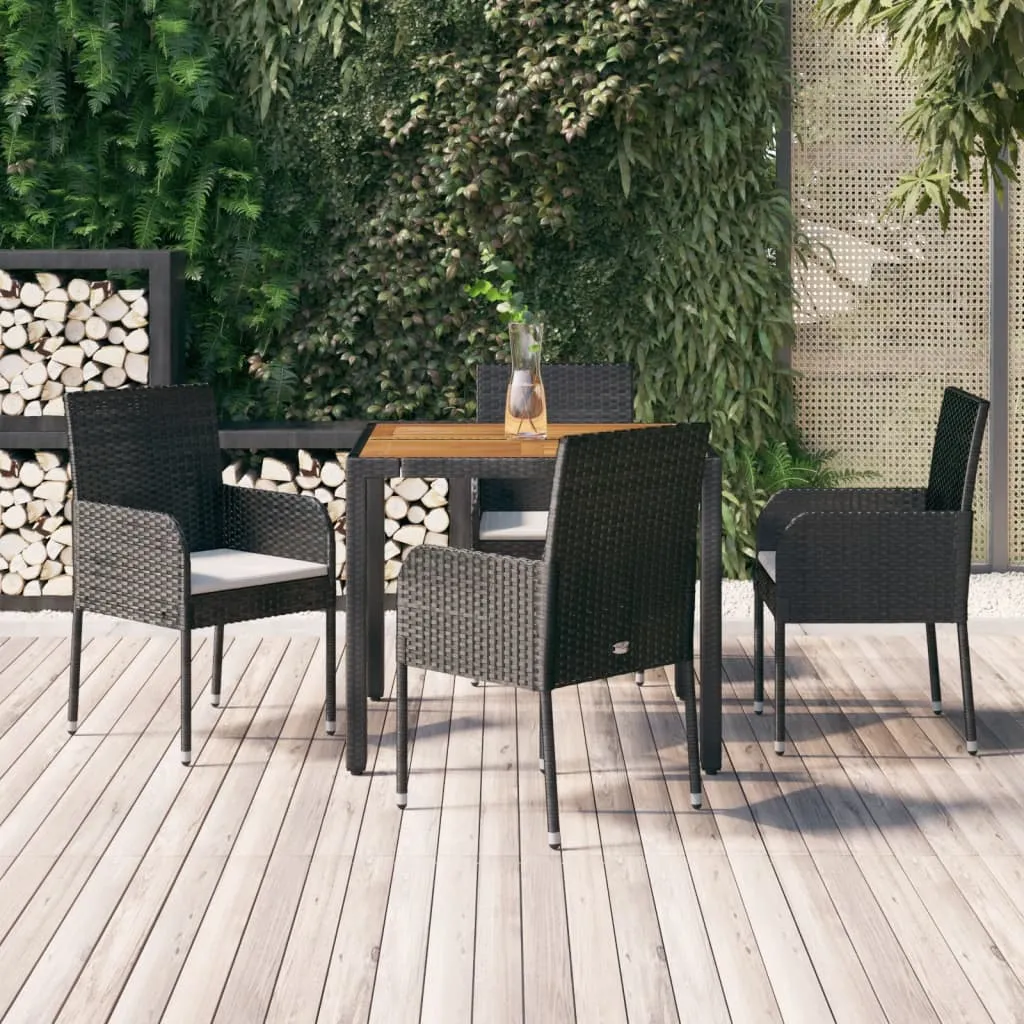 vidaXL Set da Pranzo da Giardino 5 pz Nero con Cuscini in Polyrattan