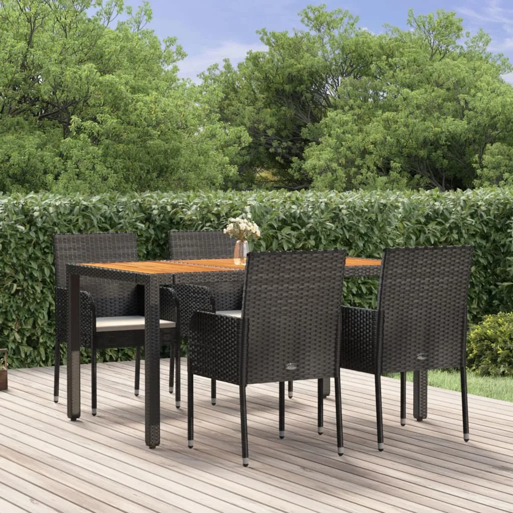 vidaXL Set da Pranzo da Giardino 5 pz Nero con Cuscini in Polyrattan