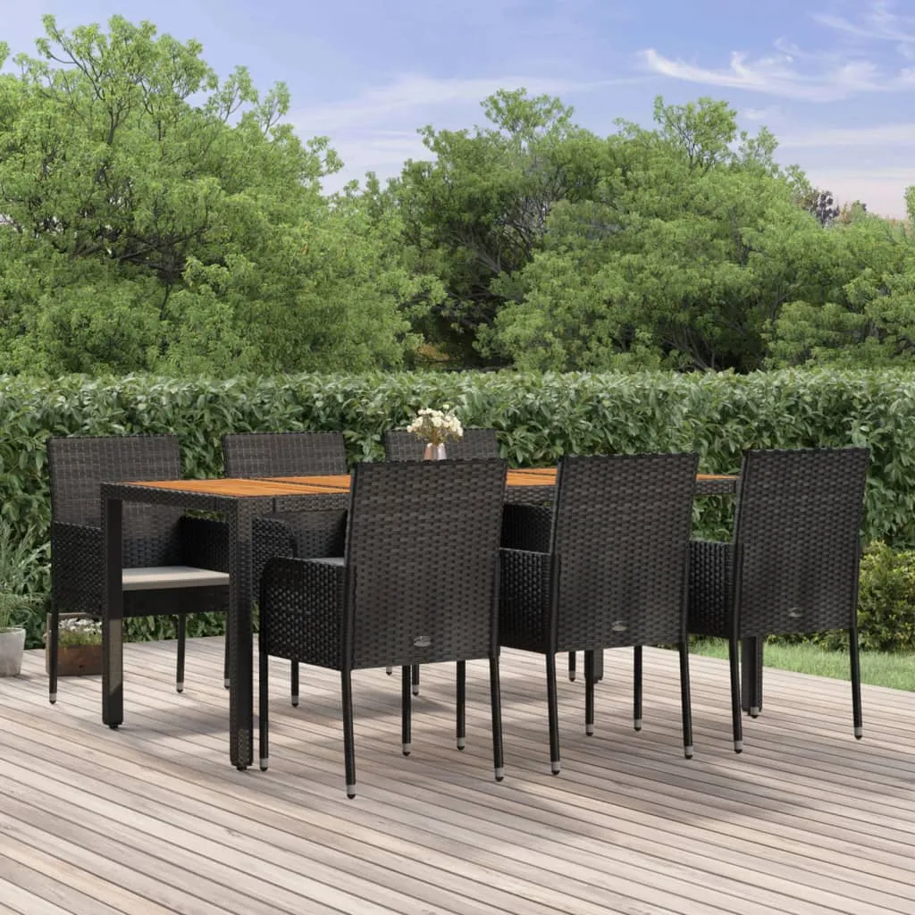 vidaXL Set da Pranzo da Giardino 7 pz Nero con Cuscini in Polyrattan