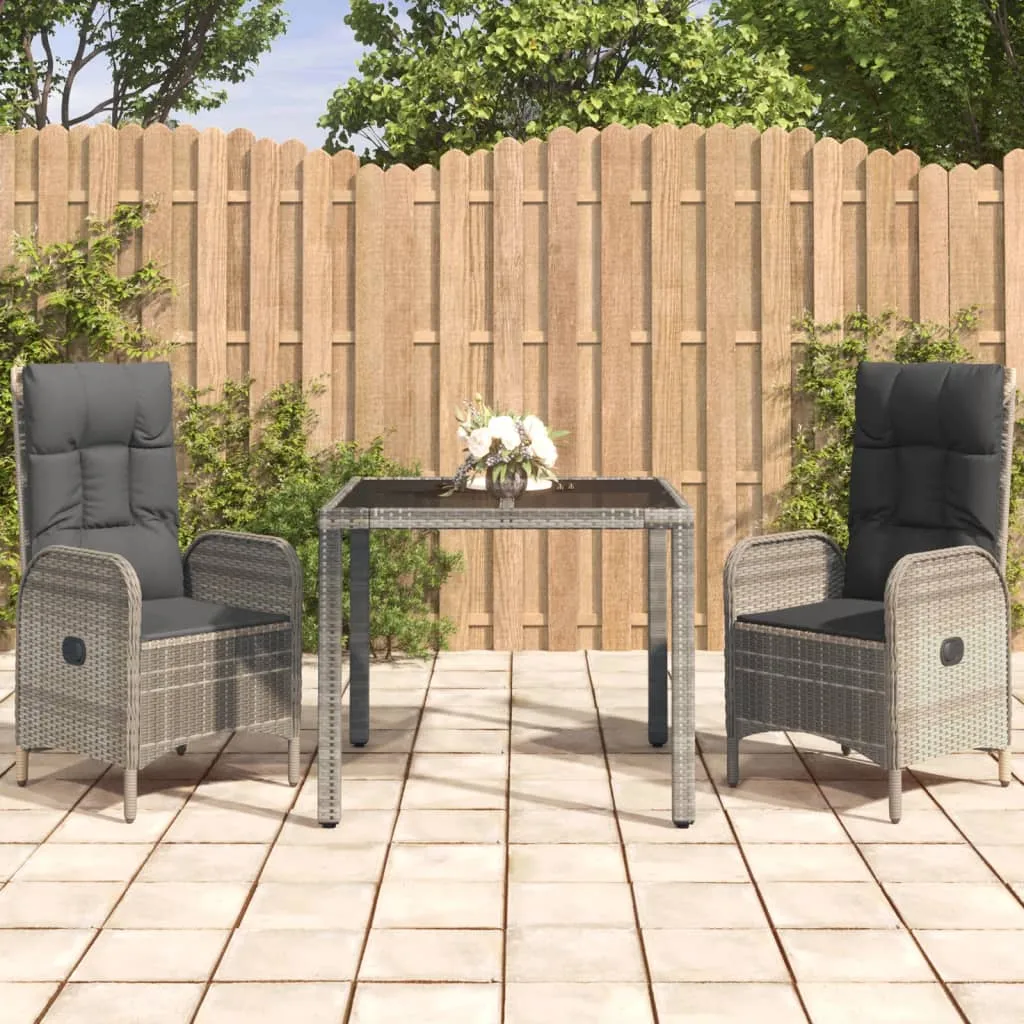 vidaXL Set da Pranzo da Giardino 3 pz con Cuscini in Polyrattan Grigio