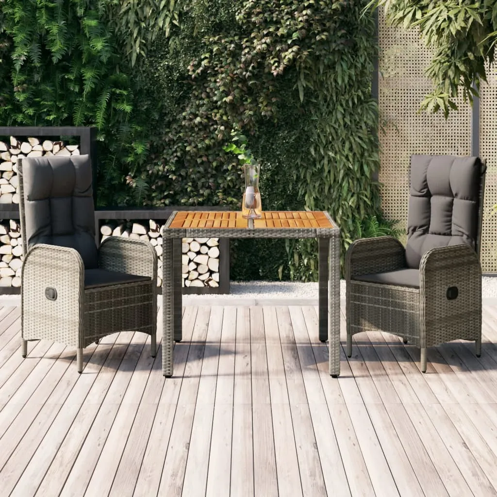 vidaXL Set da Pranzo da Giardino 3 pz con Cuscini in Polyrattan Grigio