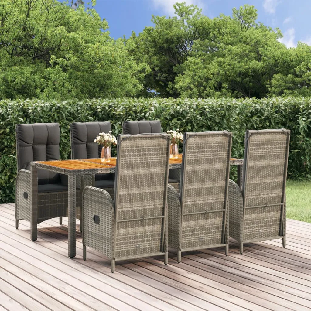 vidaXL Set da Pranzo da Giardino 7 pz con Cuscini in Polyrattan Grigio