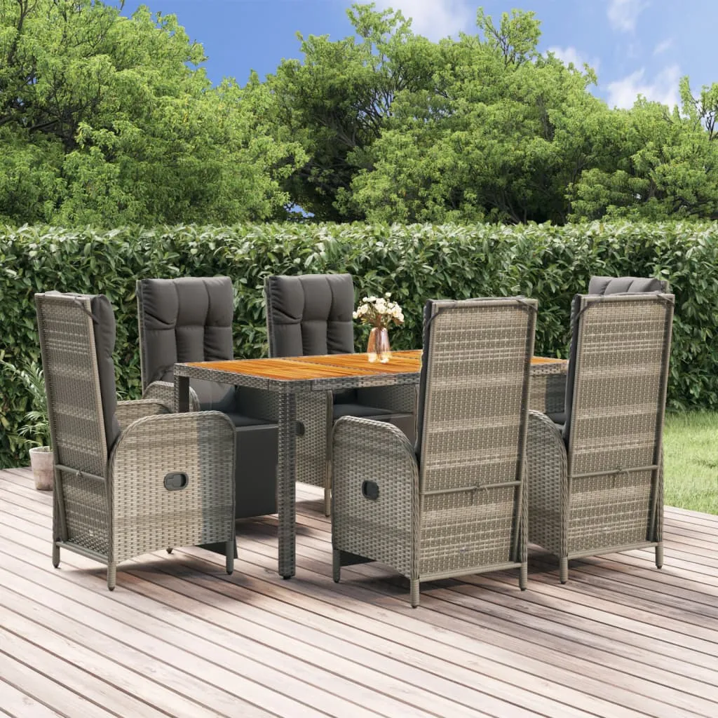 vidaXL Set da Pranzo da Giardino 7 pz con Cuscini in Polyrattan Grigio