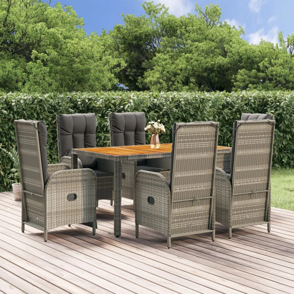 vidaXL Set da Pranzo da Giardino 7 pz con Cuscini in Polyrattan Grigio