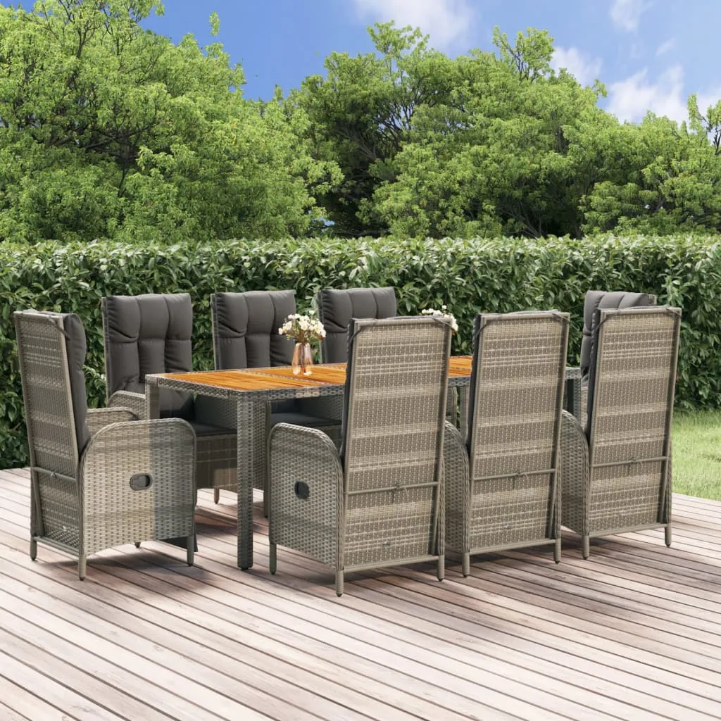 vidaXL Set da Pranzo da Giardino 9 pz con Cuscini in Polyrattan Grigio