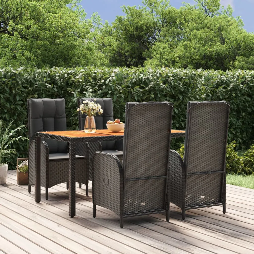 vidaXL Set da Pranzo da Giardino 5 pz Nero con Cuscini in Polyrattan