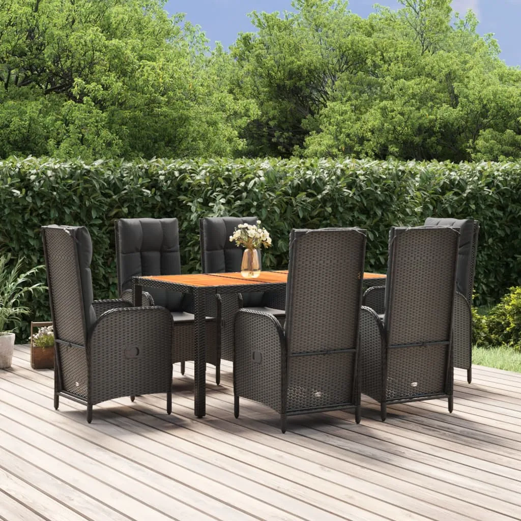 vidaXL Set da Pranzo da Giardino 7 pz Nero con Cuscini in Polyrattan