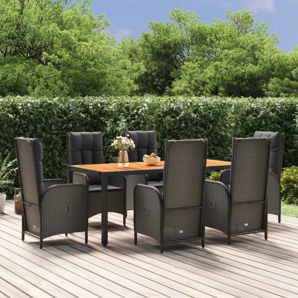 vidaXL Set da Pranzo da Giardino 7 pz Nero con Cuscini in Polyrattan