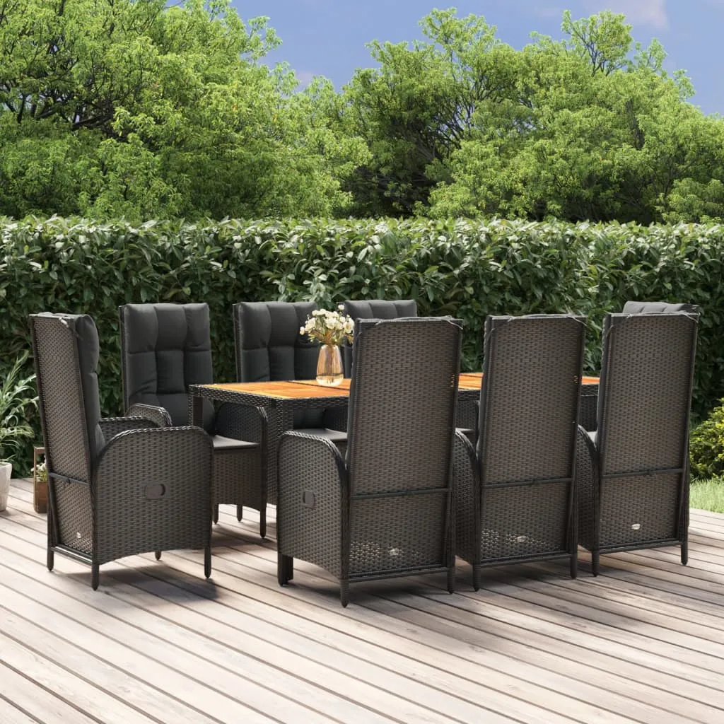 vidaXL Set da Pranzo da Giardino 9 pz con Cuscini Nero in Polyrattan