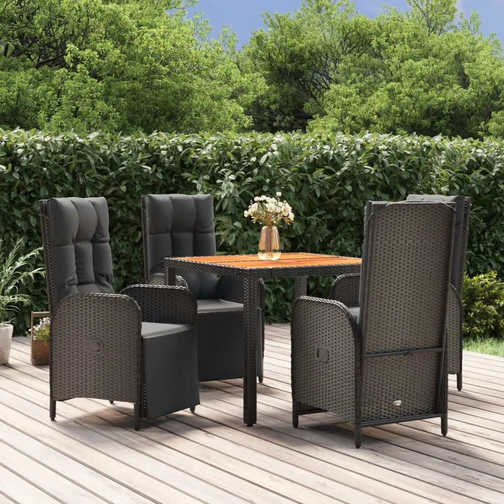 vidaXL Set da Pranzo da Giardino 5 pz Nero con Cuscini in Polyrattan