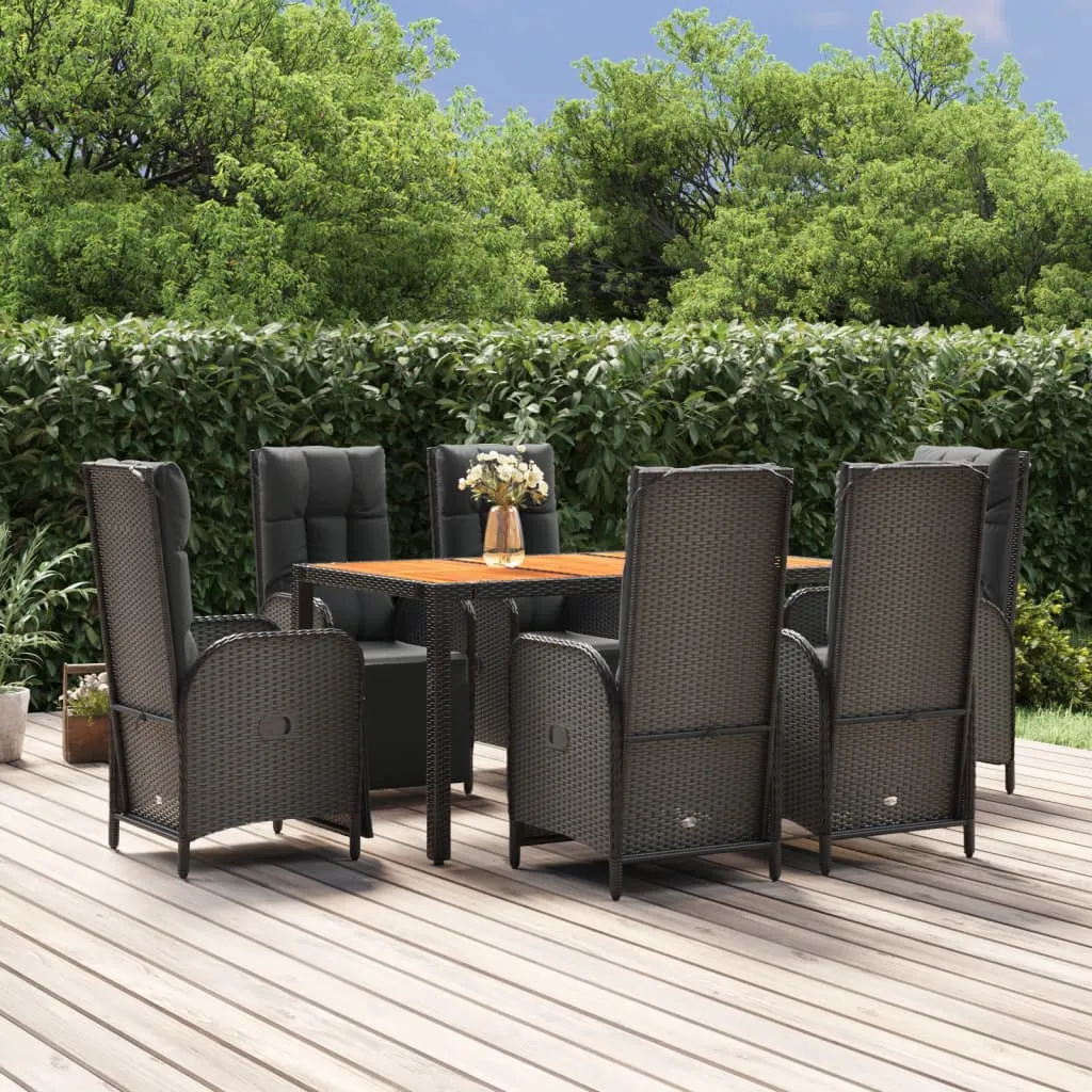 vidaXL Set da Pranzo da Giardino 7 pz Nero con Cuscini in Polyrattan