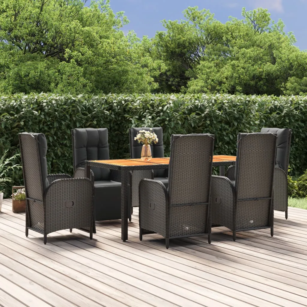 vidaXL Set da Pranzo da Giardino 7 pz Nero con Cuscini in Polyrattan