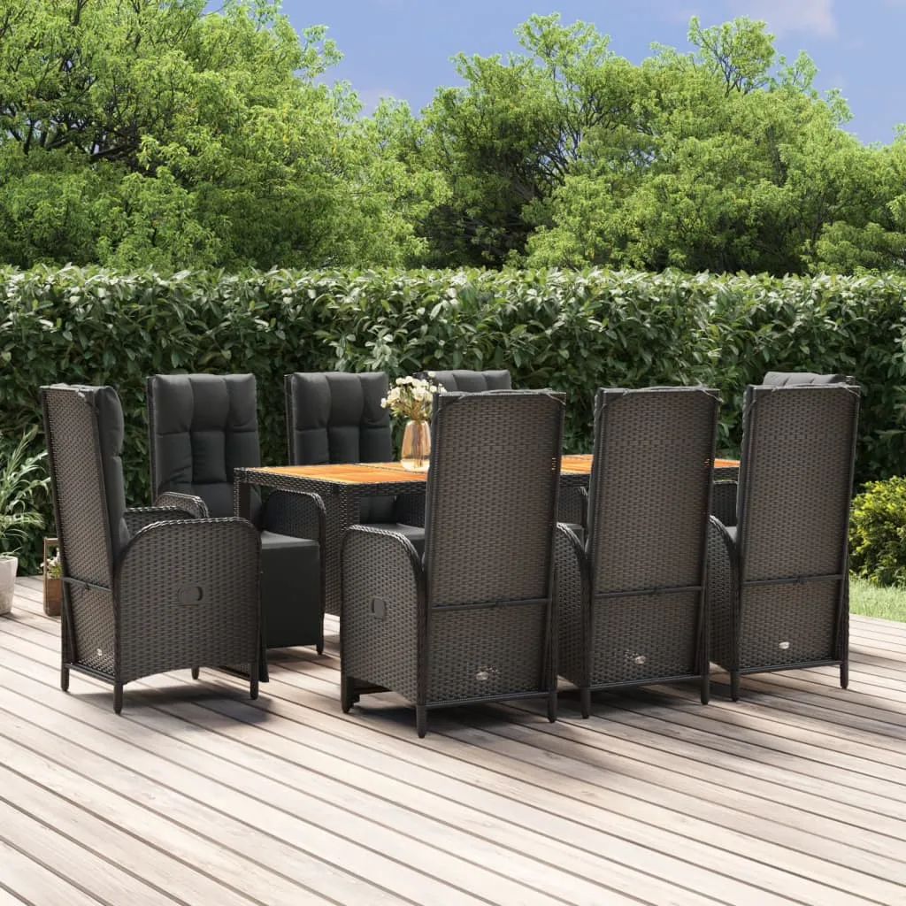 vidaXL Set da Pranzo da Giardino 9 pz con Cuscini Nero in Polyrattan