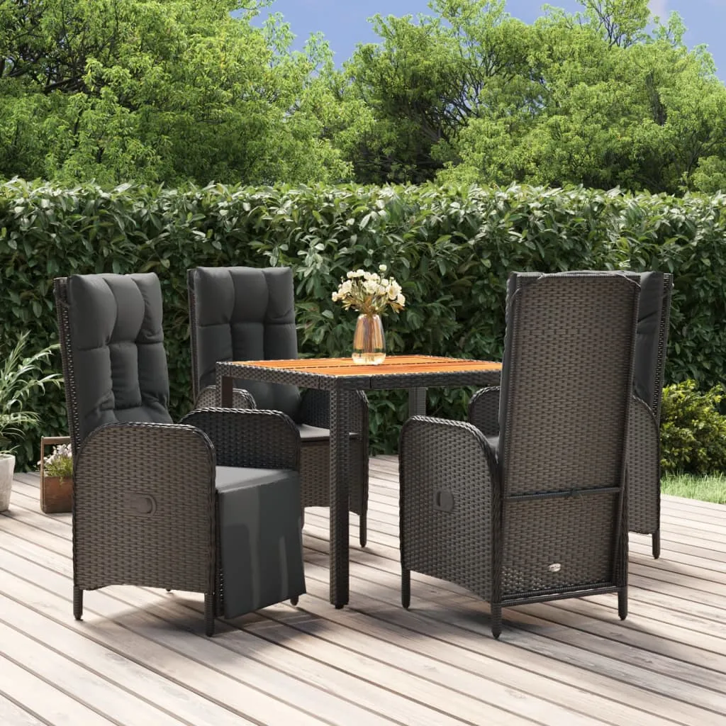 vidaXL Set da Pranzo da Giardino 5 pz Nero con Cuscini in Polyrattan