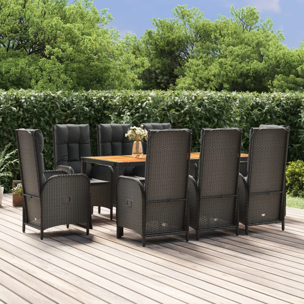 vidaXL Set da Pranzo da Giardino 9 pz con Cuscini Nero in Polyrattan