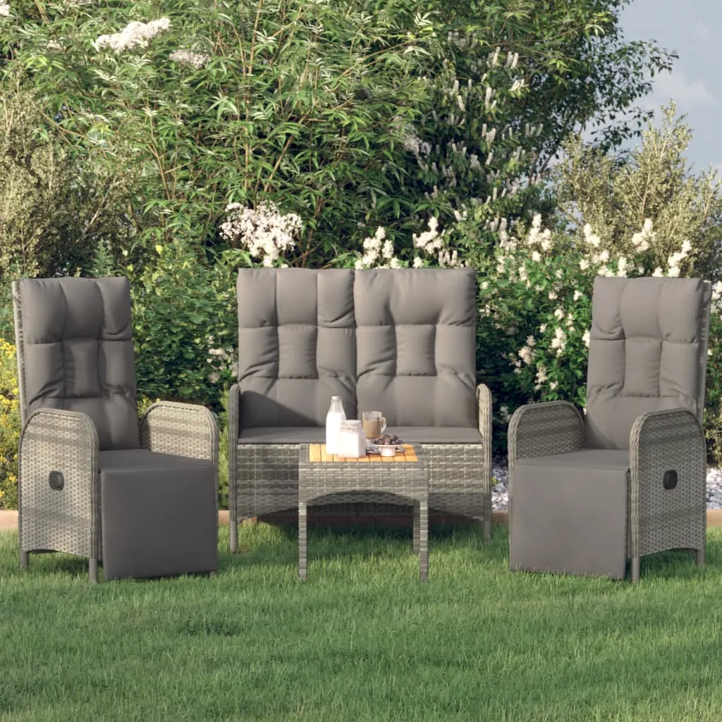 vidaXL Set da Pranzo da Giardino 4 pz con Cuscini in Polyrattan Grigio