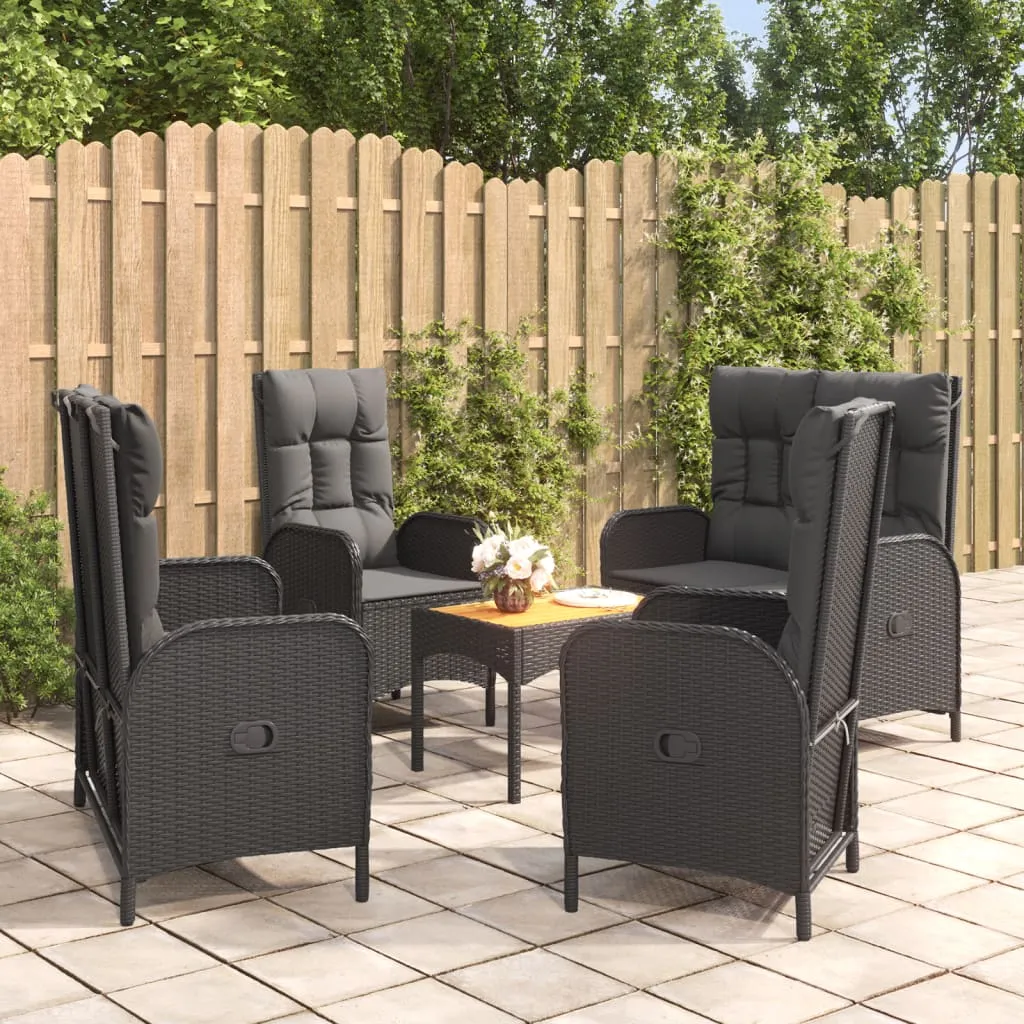 vidaXL Set da Pranzo da Giardino 5 pz Nero con Cuscini in Polyrattan