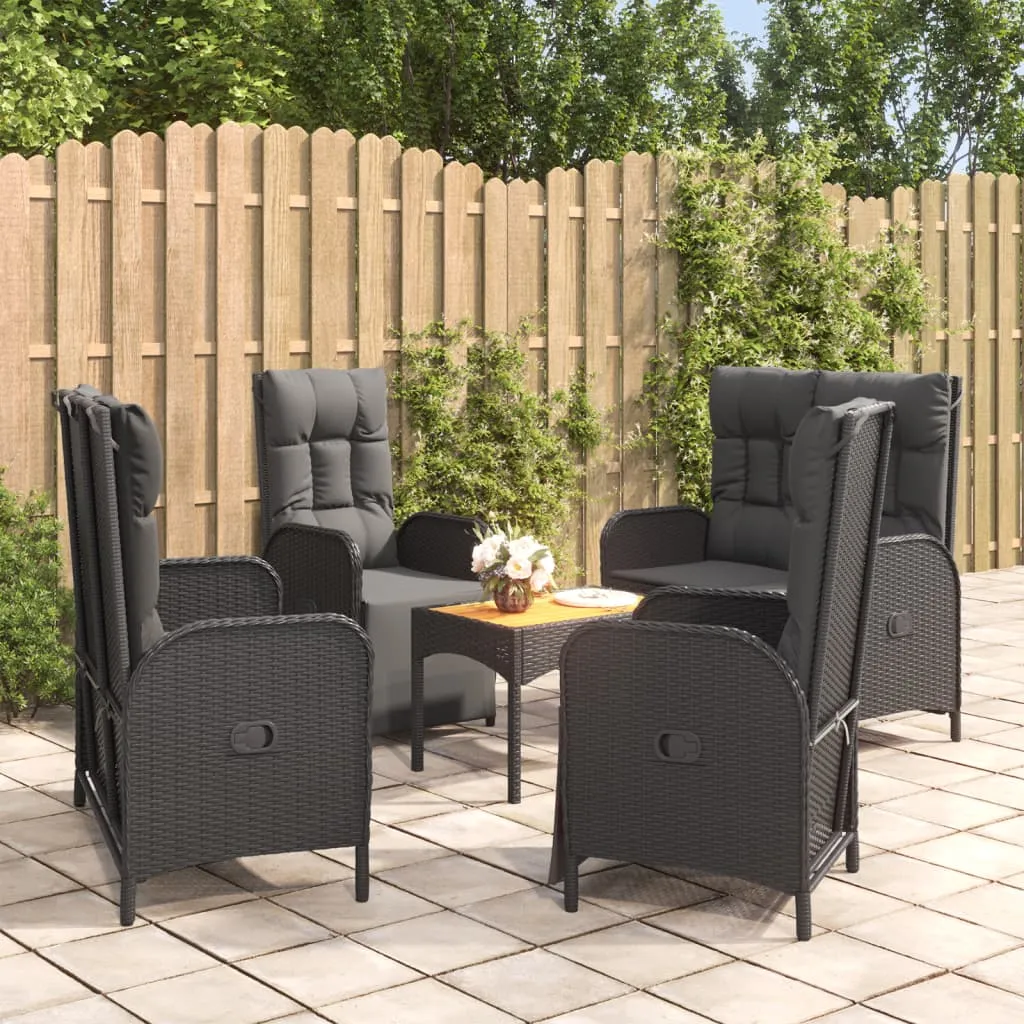 vidaXL Set da Pranzo da Giardino 5 pz Nero con Cuscini in Polyrattan