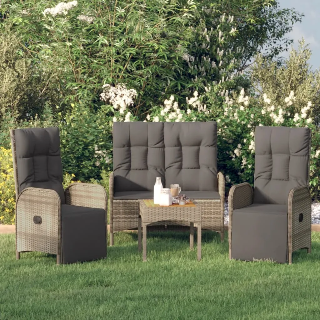 vidaXL Set da Pranzo da Giardino 3 pz con Cuscini in Polyrattan Grigio