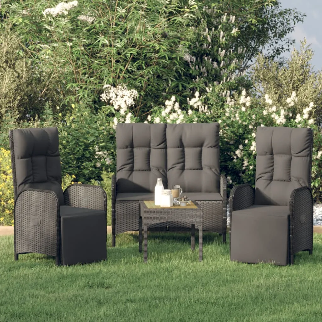 vidaXL Set da Pranzo da Giardino 3 pz con Cuscini Nero in Polyrattan