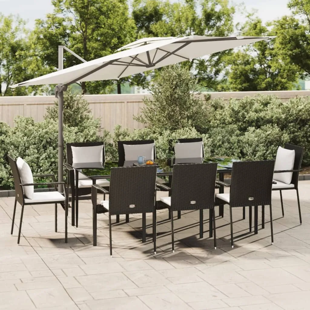 vidaXL Set da Pranzo da Giardino 7 pz Nero con Cuscini in Polyrattan