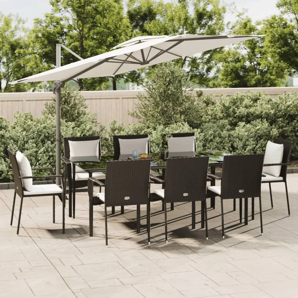 vidaXL Set da Pranzo da Giardino 9 pz con Cuscini Nero in Polyrattan