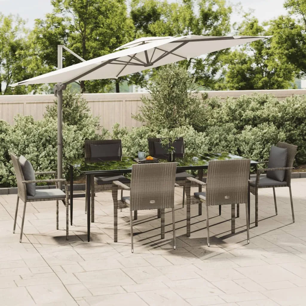 vidaXL Set da Pranzo Giardino 7pz Nero e Grigio con Cuscini Polyrattan