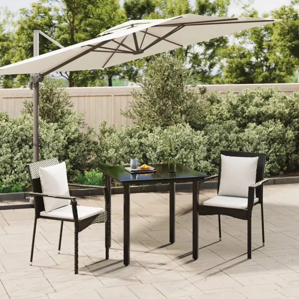 vidaXL Set da Pranzo da Giardino 3 pz con Cuscini Nero in Polyrattan