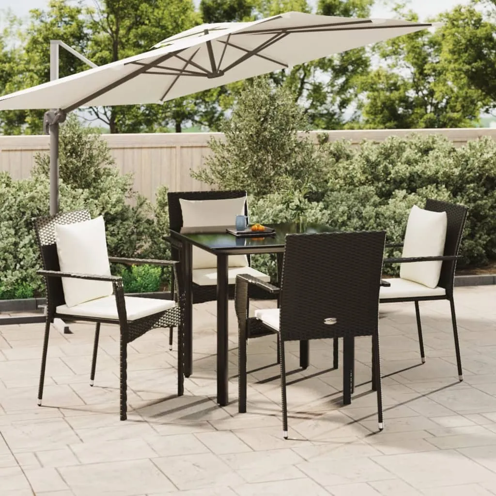 vidaXL Set da Pranzo da Giardino 5 pz Nero con Cuscini in Polyrattan