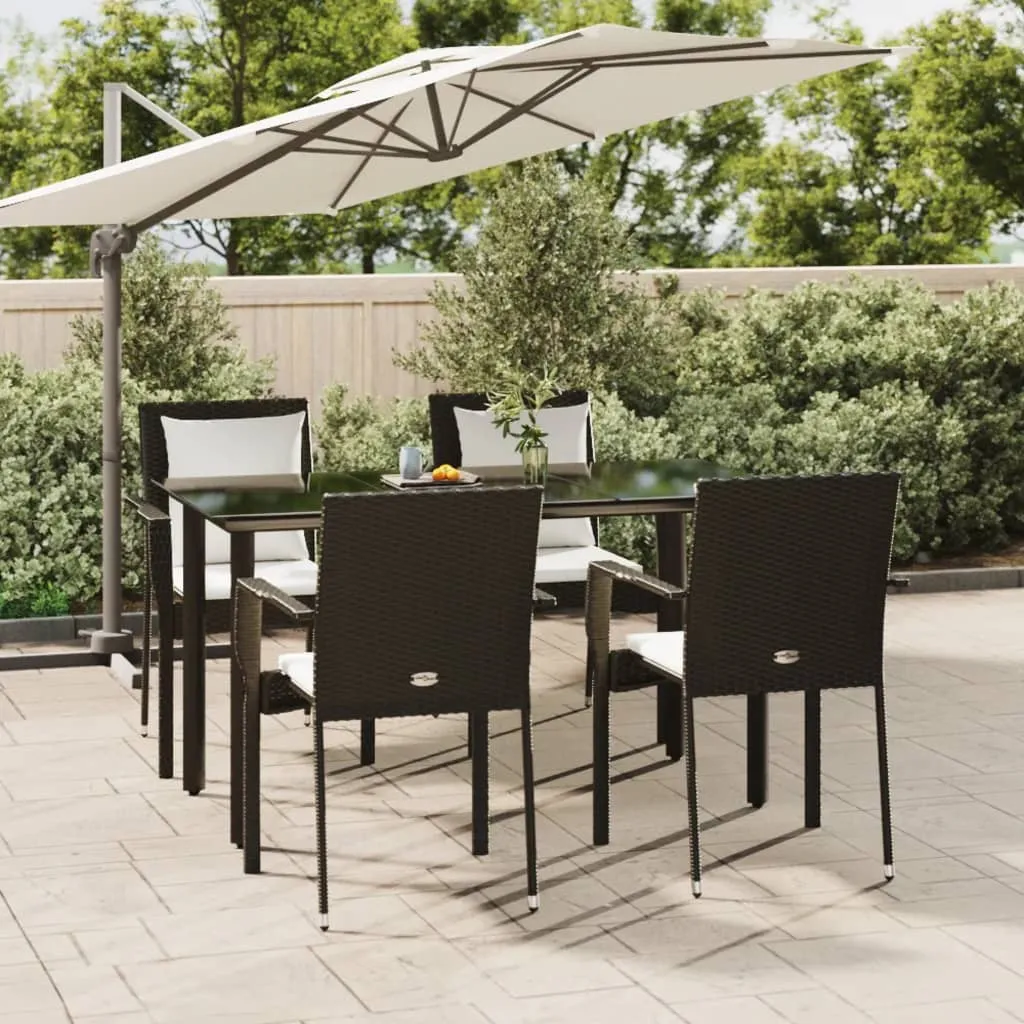 vidaXL Set da Pranzo da Giardino 5 pz Nero con Cuscini in Polyrattan