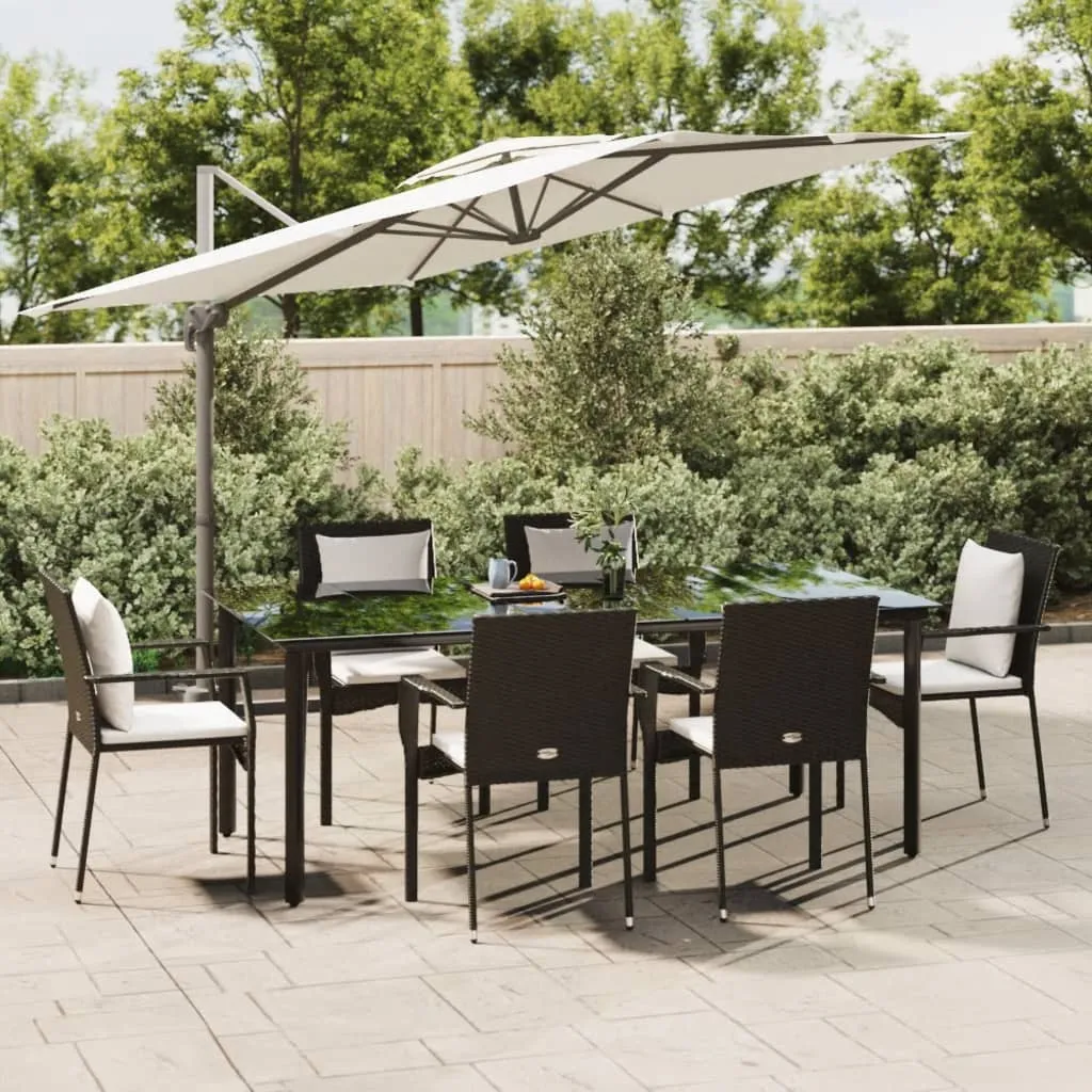 vidaXL Set da Pranzo da Giardino 7 pz Nero con Cuscini in Polyrattan