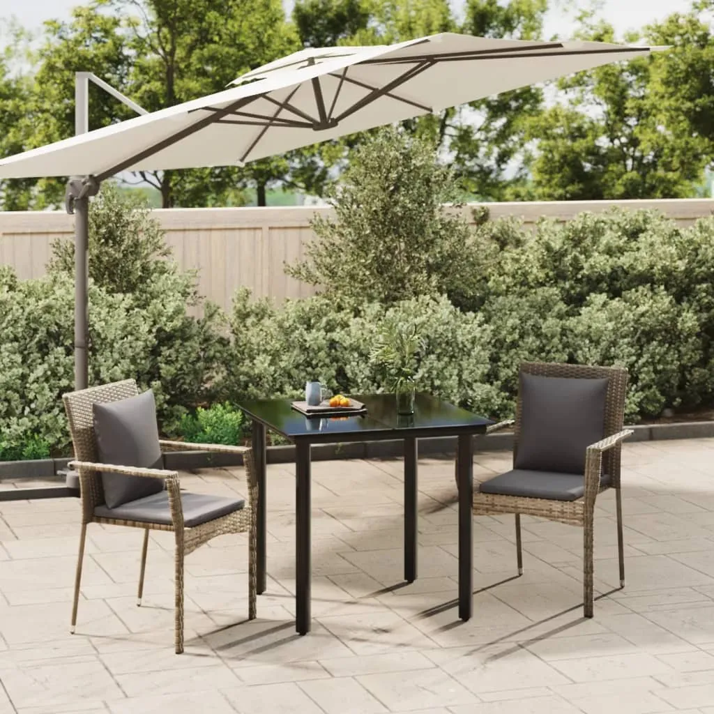 vidaXL Set Salotto Giardino 3 pz con Cuscini Nero e Grigio Polyrattan