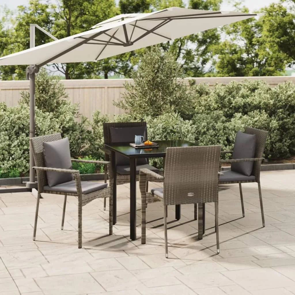 vidaXL Set da Pranzo Giardino 5pz Nero e Grigio con Cuscini Polyrattan