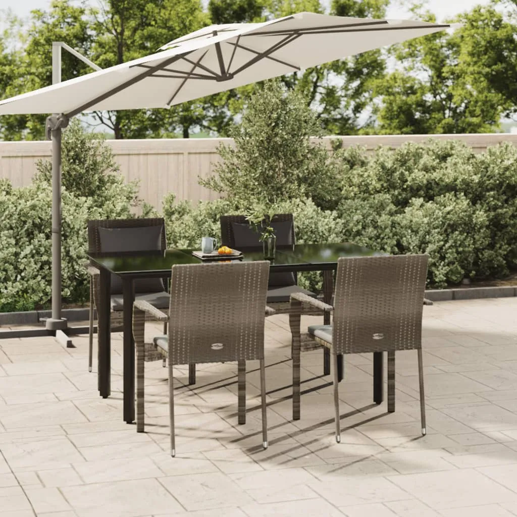 vidaXL Set da Pranzo Giardino 5pz Nero e Grigio con Cuscini Polyrattan