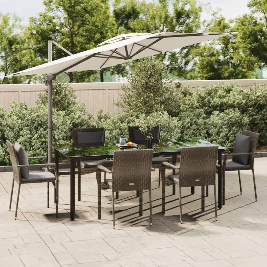 vidaXL Set da Pranzo Giardino 7pz Nero e Grigio con Cuscini Polyrattan