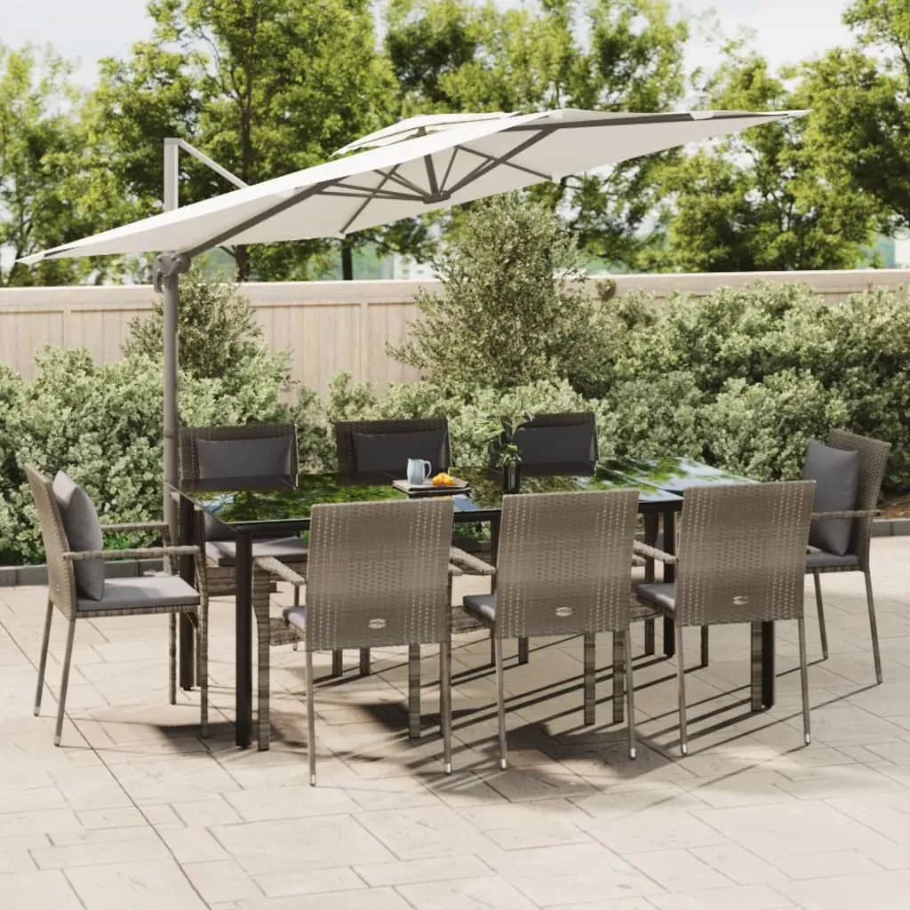 vidaXL Set da Pranzo Giardino 9pz con Cuscini Nero e Grigio Polyrattan