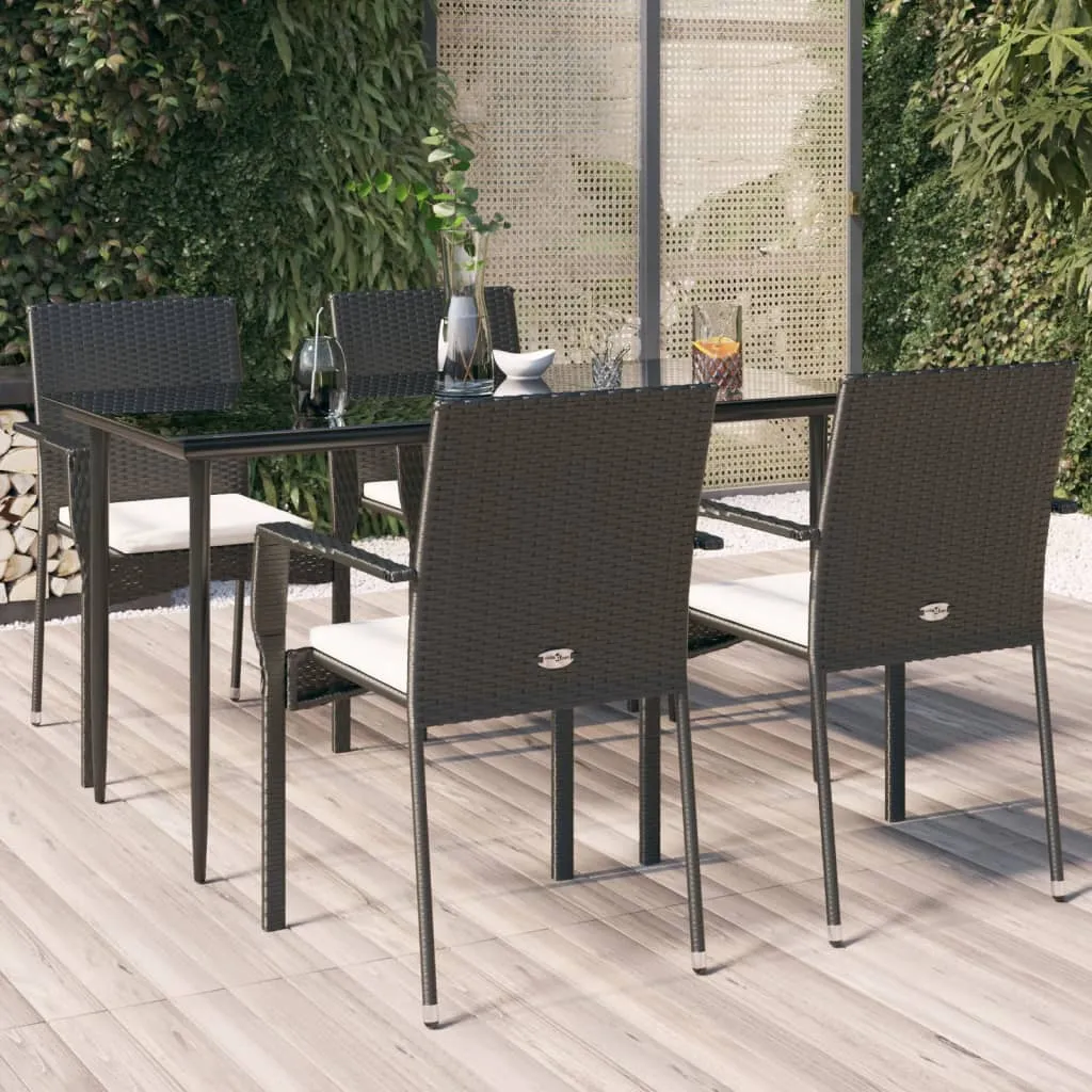 vidaXL Set da Pranzo da Giardino 5 pz Nero con Cuscini in Polyrattan