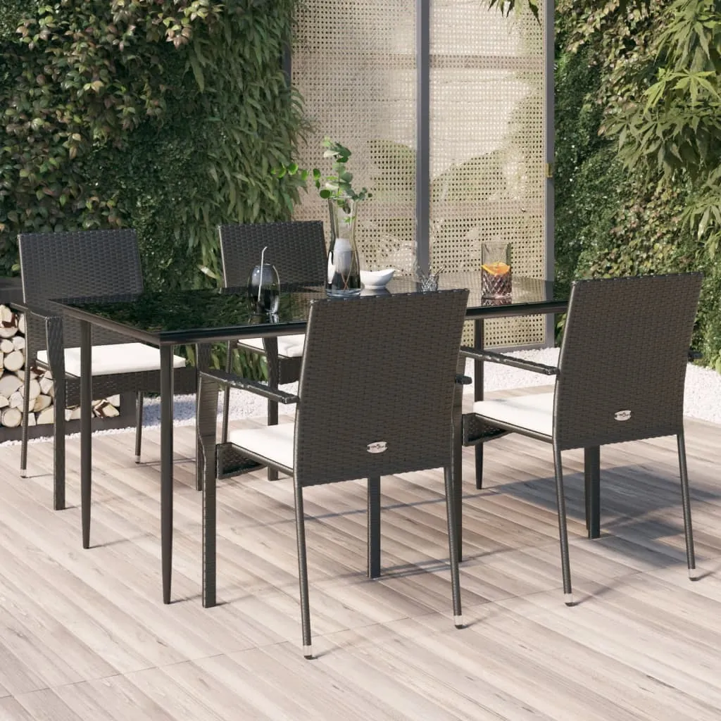 vidaXL Set da Pranzo da Giardino 5 pz Nero con Cuscini in Polyrattan