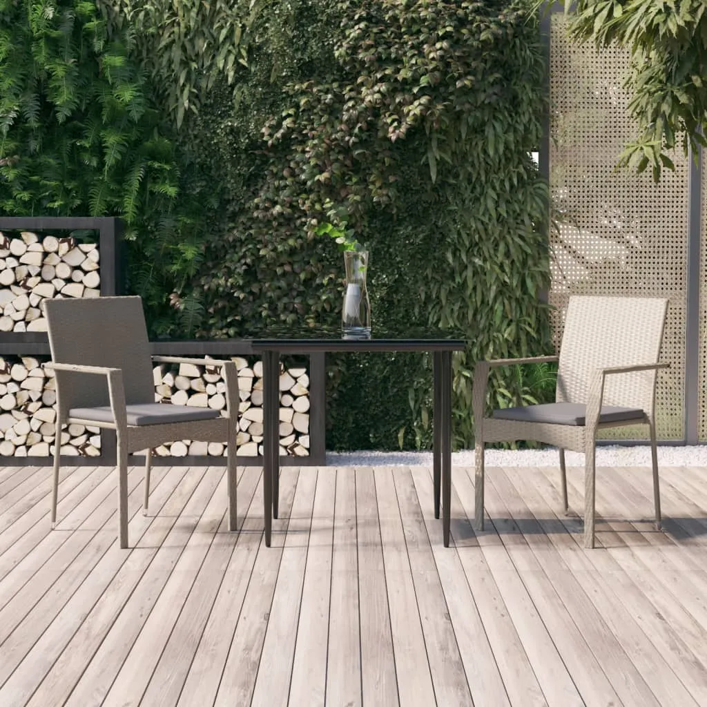 vidaXL Set Salotto Giardino 3 pz con Cuscini Nero e Grigio Polyrattan