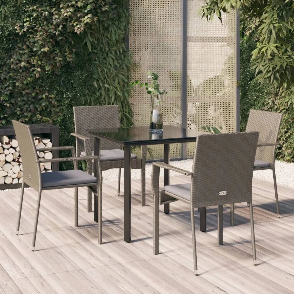 vidaXL Set da Pranzo Giardino 5pz Nero e Grigio con Cuscini Polyrattan