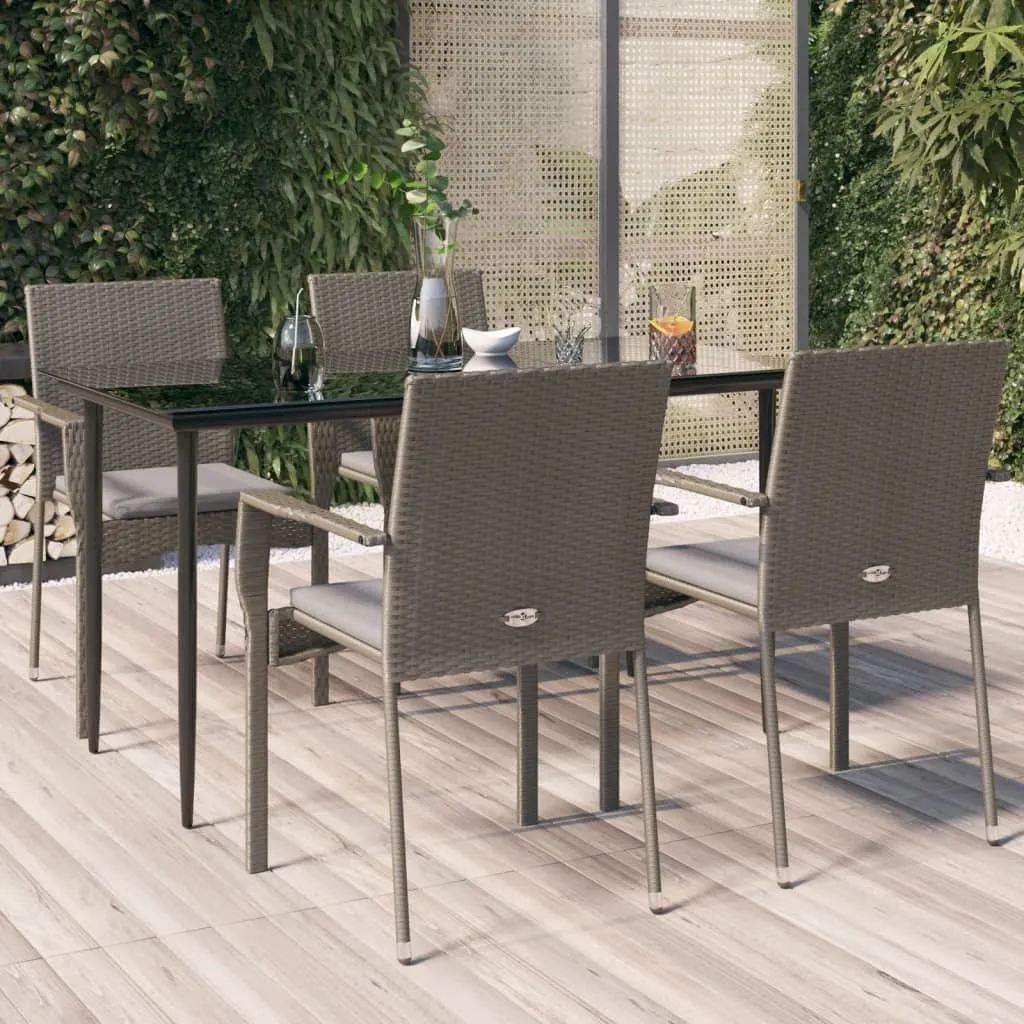 vidaXL Set da Pranzo Giardino 5pz Nero e Grigio con Cuscini Polyrattan