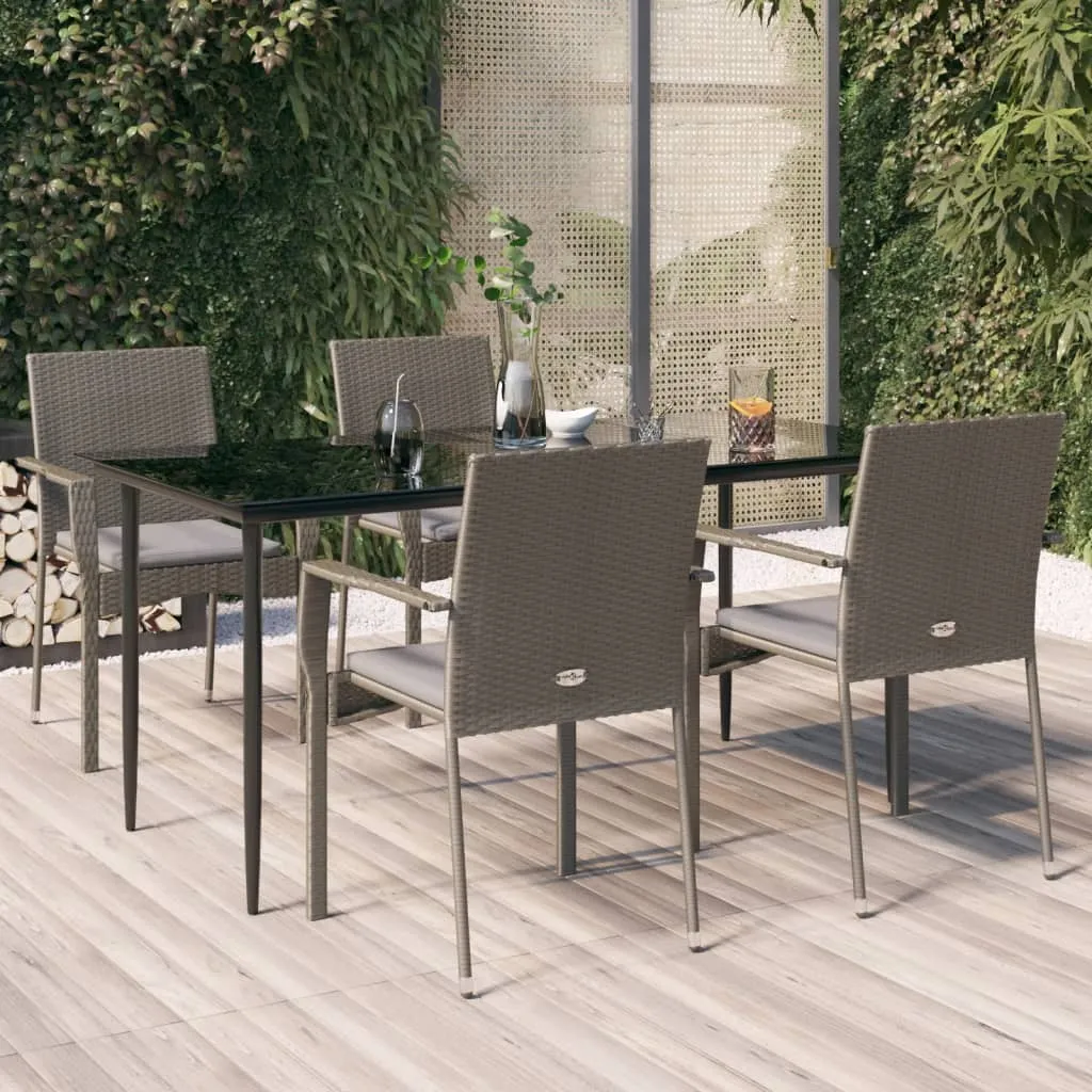 vidaXL Set da Pranzo Giardino 5pz Nero e Grigio con Cuscini Polyrattan