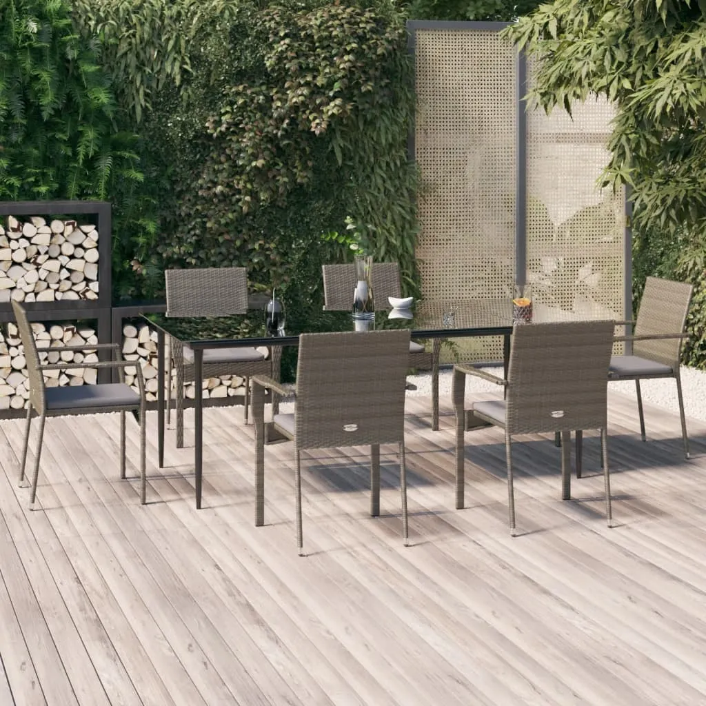 vidaXL Set da Pranzo Giardino 7pz Nero e Grigio con Cuscini Polyrattan