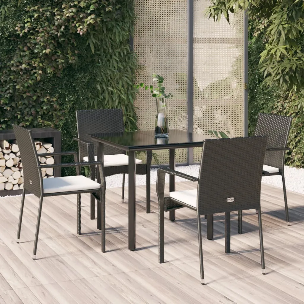 vidaXL Set da Pranzo da Giardino 5 pz Nero con Cuscini in Polyrattan