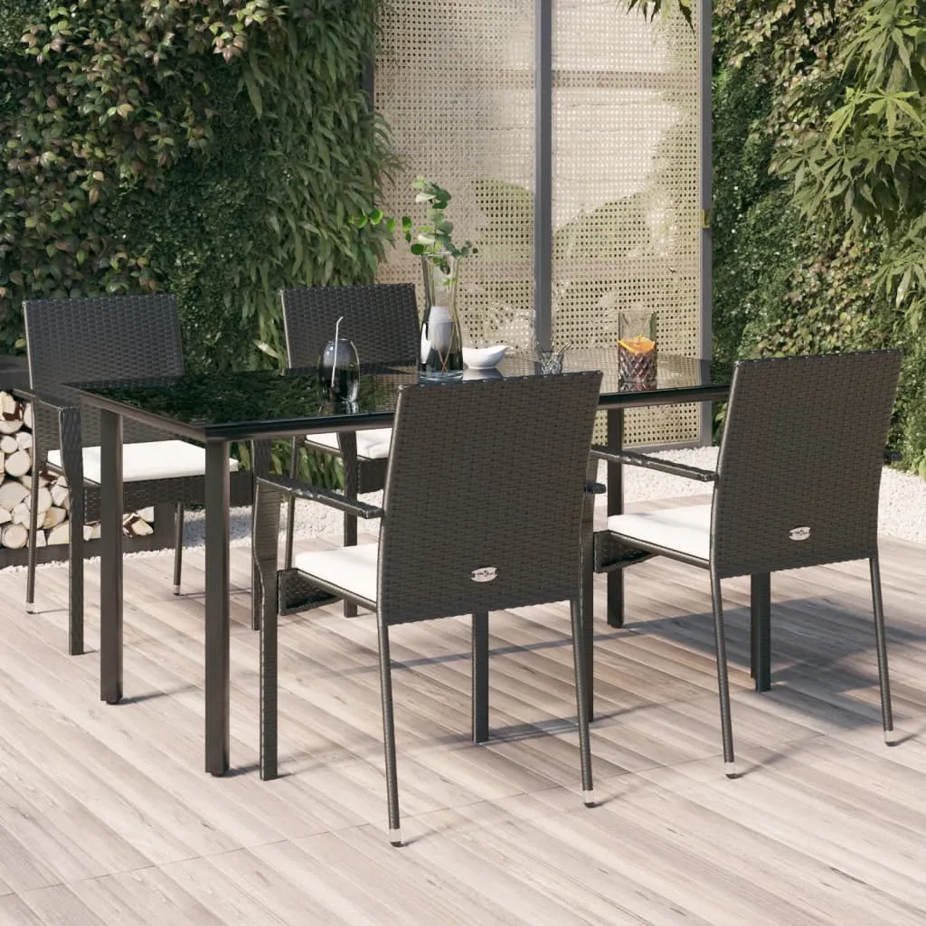 vidaXL Set da Pranzo da Giardino 5 pz Nero con Cuscini in Polyrattan